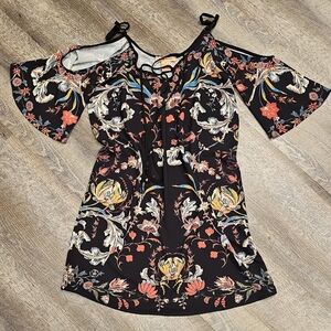 *EUC* Flying Tomato Black Floral Midi Dress